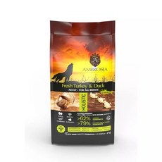 安柏希雅Ambrosia 無穀鮮肉犬糧 小型犬 幼犬 寵物飼料 新鮮鮭魚雞肉, 2kg, 1個, 火雞肉+鴨肉(全齡犬)