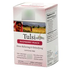 ORGANIC INDIA 無咖啡因覆盆莓蜜桃風味聖羅勒茶, 18件, 1.9克