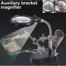 放大鏡烙鐵架 帶LED燈 電烙鐵架 烙鐵架 烙鐵座 維修工具組 烙鐵組 電烙鐵 放大鏡 調溫電烙鐵 烙鐵 電焊槍 焊接, 1個, LED放大鏡烙鐵架
