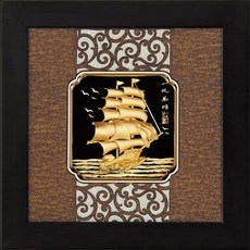 開運陶源 雅鑑鑫品 小古典中國風一帆風順純金金箔畫 24x24cm 壁掛桌飾, 詳見包裝