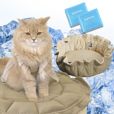 Onekosama 冷熱兩用馬卡龍寵物墊, 1個, 米色+卡其色