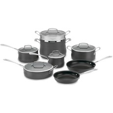 Cuisinart 美膳雅 Contour硬質陽極鍋具 8件組, 平底鍋 (1.4L/2.4L) + 炒鍋 2.8L + 荷蘭烤箱, 不銹鋼+黑色