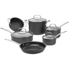 Cuisinart 美膳雅 Chef's Classic不沾硬質陽極處理鍋具6件組, 1.4L 平底鍋 + 2.8L 平底鍋 + 3.3L 炒鍋 + 7.6L 湯鍋 + 7.6L 煎鍋 + 25.4cm 煎鍋, 黑色