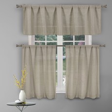 Kensie Queenie 咖啡廳層廚房廚房窗簾 2 件套, 白+銀