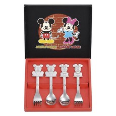 Disney 迪士尼 日本製米奇米妮不鏽鋼餐具組, 2 個勺子 + 2 個叉子, 1個