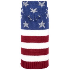 THE WORTHY DOG 美國國旗印花寵物連帽針織衫, 藍色+紅色+白色