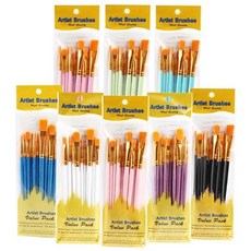 水彩筆10入套組 繪畫筆 多色油畫筆 美術畫畫筆刷 水粉繪畫筆 刷具, 天藍