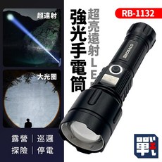 大船回港 超亮遠射伸縮變焦Type-c快充五段光LED強光手電筒 RB-1132, 黑色