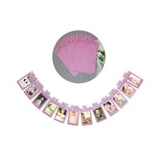 粉色閃亮寶寶週歲相片拉旗，每月成長記錄裝飾，派對慶生必備, 粉