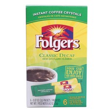 Folgers 速溶咖啡水晶經典無咖啡因, 6件, 2克