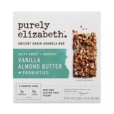Purely Elizabeth 古早味穀物格蘭諾拉麥片棒 香草杏仁奶油+益生菌 無麩質 素食, 5入, 30g