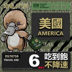 鴨嘴獸 旅遊網卡 美國5/15天吃到飽不降速上網卡 美國旅遊必備, 6天, 吃到飽