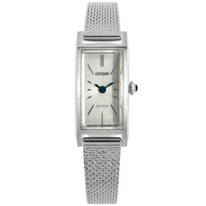 CITIZEN 光動能復古長形小巧典雅米蘭編織不鏽鋼手錶 象牙白色 EG7040-58A