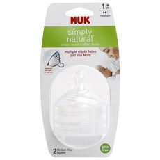 NUK Simply Natural中流量奶瓶奶嘴, 2入, Medium階段(1個月以上)