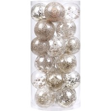 Seateam塑膠聖誕裝飾樹裝飾球 24個入, 透明+香檳色