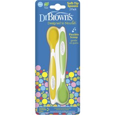 DrBrown's 彈性矽膠不碰桌學習湯匙, 1個, 黃色+綠色
