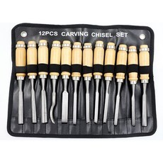 木工鑿刀雕刻刀12支套裝組 - 木工雕刻工具組，專業木工鑿刀套裝，木柄雕刻刀具, 詳見包裝, 12支