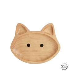 【SPICE】PETIT'S MAMAN 天然松木兒童餐盤 可愛兔子造型原木分隔餐盤 兒童餐具, 貓咪