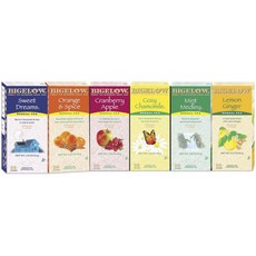 BIGELOW 綜合草本茶茶包組 6件組, 1個, Sweet Dreams 43g + 橙子和香料 59g + 蔓越莓蘋果 48g + 舒適洋甘菊 28g + Mint Medly 51g + 檸檬姜 61g