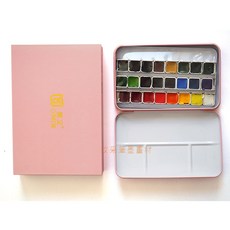 汶采 奧文固體水彩顏料 盒裝 色彩鮮明 方便攜帶 水彩愛好者必備, 24色(粉色)