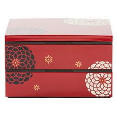 HAKOYA 雙層花卉便當盒 19.5*19.5*11.6cm, 1個, 紅色