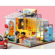 大旺小舖 DIY小屋 月光天臺 袖珍屋娃娃屋材料包 生日結婚母親節情人節聖誕交換禮物 實體店面, 附防塵罩燈光