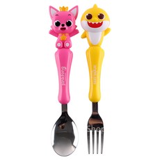 碰碰狐 Pinkfong 鯊魚家族 立體不鏽鋼湯匙叉子兒童餐具組 (韓國製), 湯叉, 1組, 粉黃