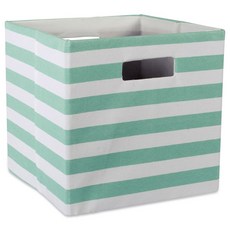 Design Imports 方形聚酯纖維條紋收納盒, 1個, 水藍色