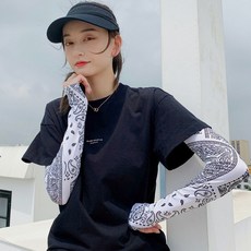 冰絲防曬運動頭巾, 白色腰果花袖套