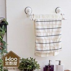 ikloo宜酷屋TACO無痕吸盤不鏽鋼雙桿毛巾架 浴室廚房毛巾浴巾收納架 免釘安裝, 白, 1個