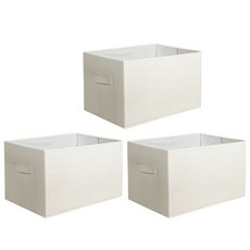 LUSH DECOR 亞麻織物覆蓋可折疊箱籃 38.1 x 33 x 33 厘米, 3片, 象牙