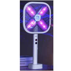 X型紫綠雙光電蚊拍 捕蚊燈 激光尋蚊 4000V高壓滅蚊 仿生物誘蚊 電蚊拍, 白色