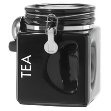 Oggi EASY GRIP茶陶瓷罐含量匙茶收納盒, 1個, 黑色