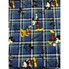 Disney 米奇與布魯托 格紋牛津厚棉布 日本卡通布料 寶藍色, 詳見包裝, 詳見包裝