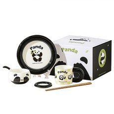 熊貓餐具禮盒套裝組 六件套裝 環保餐具 瓷碗 馬克杯 盤子 味碟 湯匙 筷子 創意餐具組合 禮物, 黑白, 1套裝, 餐碗、餐盤、杯子、沾碟、湯匙、筷子