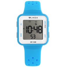 JAGA 捷卡 方型電子兒童手錶 計時鬧鈴 防水100米 淺藍色矽膠錶帶 32mm