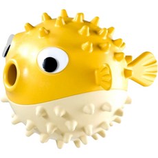 刺河豚造型漏食球 狗狗玩具 彈跳玩具 磨牙玩具 寵物玩具 潔牙玩具, 芥末黃, 1個