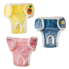 寵物生理褲 柔軟透氣 可愛圖案 防髒汙 可重複使用, 粉色 - 草莓, 1個