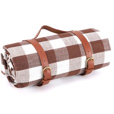 皮革綁帶 戶外 格紋 加大 方便攜帶 野餐墊, 咖啡格