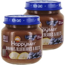Happy BABY 果泥 113g A款, 2罐, 香蕉藍莓田菜口味