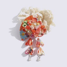 SweetMommy 和風扇形三花髮夾, 1個, 猩紅色