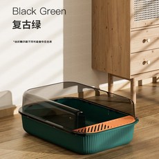 特大號半封閉式防濺貓砂盆, 墨綠色, 1個