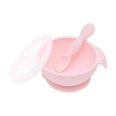 美國 Bumkins 寶寶矽膠餐碗組（多色可選）可微波、蒸、烤箱、洗碗機 不易生霉, 粉色, 碗＋湯匙＋碗蓋