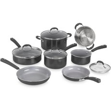 Cuisinart 美膳雅 陶瓷XT炊具鍋具7件組, 蒸籠 18cm + 湯鍋 5.7L + 平底鍋 1.4L + 平底鍋 2.4L + 平底鍋 20.3cm + 平底鍋 25.4cm + 炒鍋 2.8L, 黑色