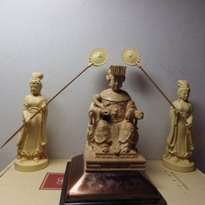 黃楊木精雕媽祖與侍女護法神像 (高10公分) - 居家擺飾、祈福保平安