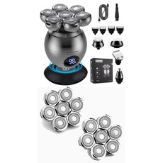 六合一多功能電動剃鬚刀：數顯光頭機、鼻毛刀、復古光頭理髮器，輕鬆打造個人風格, 光頭機+2個刀頭