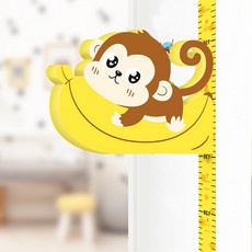 3D立體萌趣動物身高尺音樂牆貼 兒童房裝飾 可愛卡通身高測量壁貼, 香蕉猴子