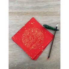 福隆棉紙抗UV春聯，台灣製造萬年紅灑金瓦當一言，約17x17cm，新年裝飾，節慶用品, 20張, 萬年紅冷金