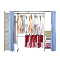 【巴塞隆納】V2A型防塵伸縮衣櫥(附抽屜櫃)，可伸縮調整寬度，防塵保護衣物，多層置物架增加收納空間, 布丁黃