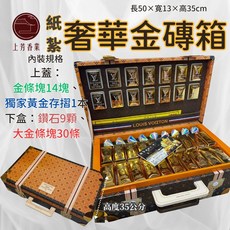上芳香業 往生紙紮皮箱，內含金條、冥鈔、信用卡、紙紮存摺、護照、歐元、美金、冥幣、台幣、紙紮鑽石, 奢華金條皮箱一只